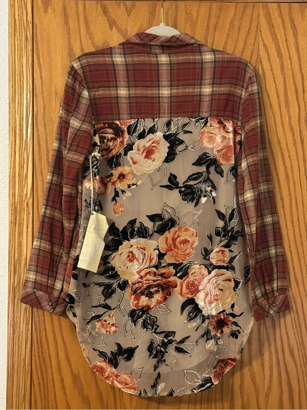 Aratta Mixed Media Button Up Plaid Shirt - NWT - Size M (estimated) - Picture 2 of 10